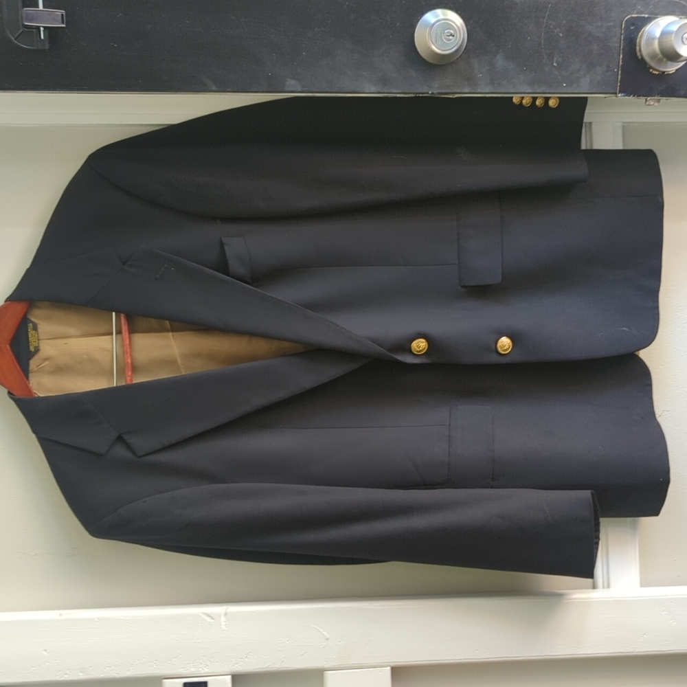 Vintage Navy with Gold Buttons Sport Jacket New Wool 44L see measurements